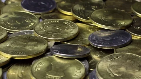 Close up view of rotating indian rupees coins (INR). Stock Footage 302993252