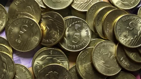 Close up view of rotating indian rupees coins (INR). Stock Footage 303184225