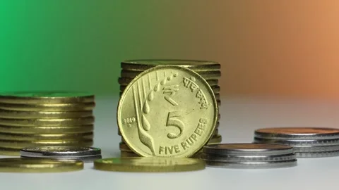 Close up view of rotating indian rupees coins (INR). Stock Footage 304833313
