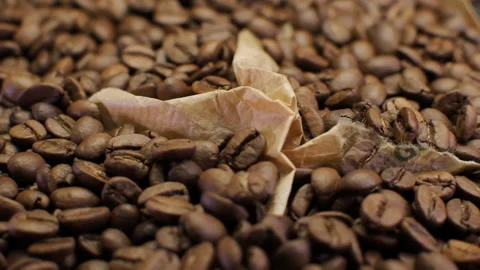 Close up View of Rotating Roasted Coffee Beans Stock Footage 146827838