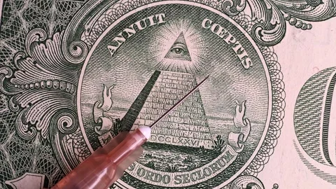 Close up view of rotating syringe and 1 USD american dollar banknote. Stock Footage 297232158