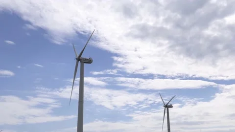 Close-up view of rotating windmills Stock Footage 200784408