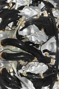 Close-up view of round piston engine for airplane Stock Photos