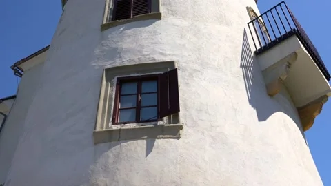 Close up view of round stone tower Stock Footage 220602306