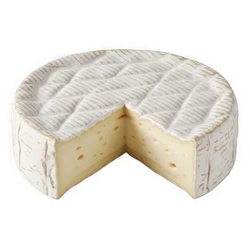 A close-up view of a round wheel of brie cheese with a white mold rind Stock Illustration