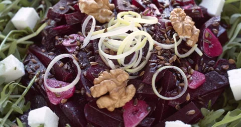 Close-up view of rucola and beetroot salad. Stock Footage 279175523