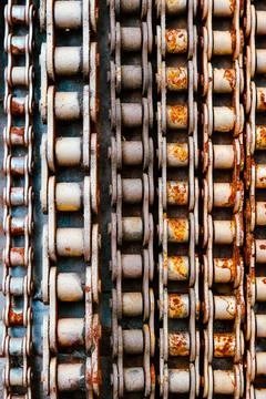 Close view of rusted bicycle chains Stock Photos