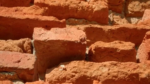 Close-up view of rustic red brick wall Stock Footage 301125847