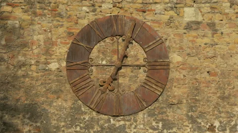 Close view of a rusty clock on a stonewall at Zagreb Cathedral, Zagreb, Croatia Stock Footage 60795539