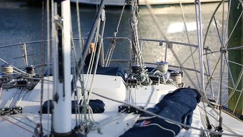 Close up view of the sailboat in the port. Stock Footage 115915688