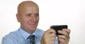 Close View Sales Manager Send Phone Message Smiling Attitude Business Concept 4k or 4k+ Resolution