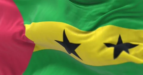 Close-up view of the Sao Tome e Principe national flag waving in the wind. Stock Footage 223144052