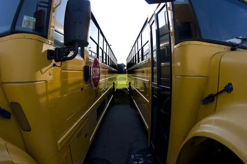 Close Up View Of A School Bus Before Another Day Of Picking Up Students For.. Foto stock
