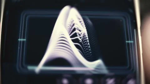 Close view of a sculpted digital terrain rising into a bright peak inside Stock Photos