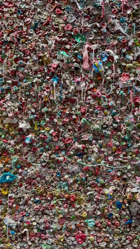 Close-up view of Seattle bubble gum wall. Chewing gum wall. Seattle, WA, USA - Stock Footage 243060526