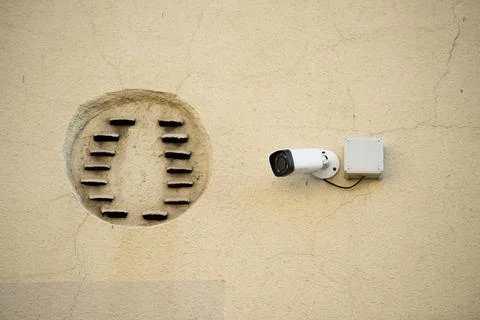 Close view security camera cracked Stock Photos