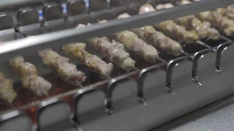 Close up view to self grilled meat skewer in chinese style food smokey char.. Stock Footage 337007931