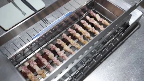 Close up view to self grilled meat skew in chinese style food smokey charco.. Stock Footage 338330734