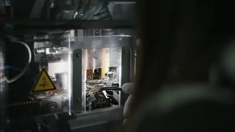Close-up view of semiautomatic crimp cable production in an industrial factor Video stock 319503796