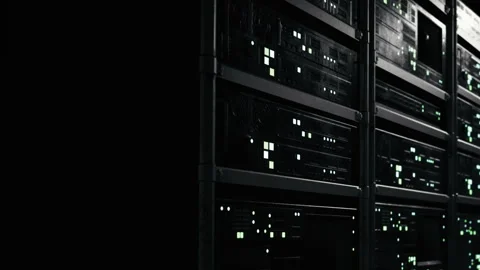 Close view of server equipment in a data center at night Stock Footage 348558578
