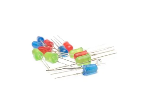 Close-up view of a set of red, blue and green LEDs (Light Emitting Diodes) Stock Photos