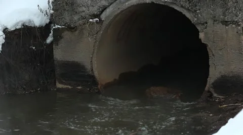 Close up view to sewer drain, large concrete pipe, dirty water outflow, mephitis Video stock 65725049