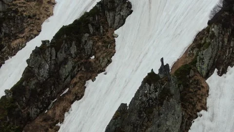 Close view of sharp rocks. Drone shot. Ukrainian Carpathian Mountains. Chorno Stock Footage 168525078