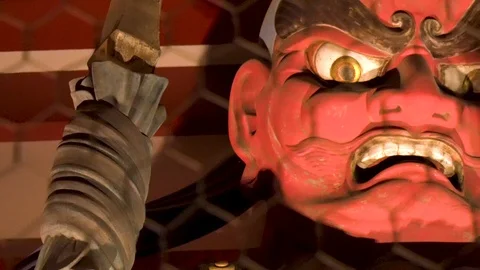 A close up view of a Shinto deity statue 스톡 동영상 98655495