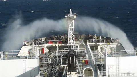 Close up view of ship forward part during storm in the ocean. Stock Footage 140745715