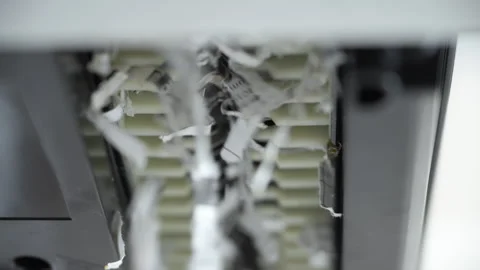 Close up view of Shredder Cutting Paper documents. Side View From Below, Stock Footage 294151548