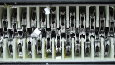 Close up view of Shredder Cutting Paper. View From Below, Stock Footage 294154450