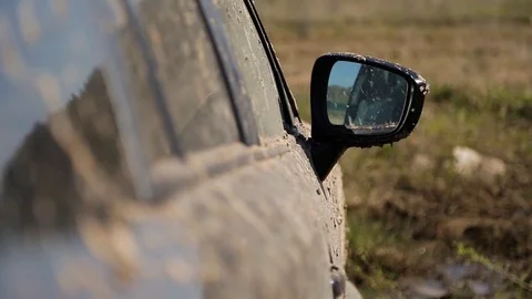 Close up view of the side of a dirty car. Stock Footage