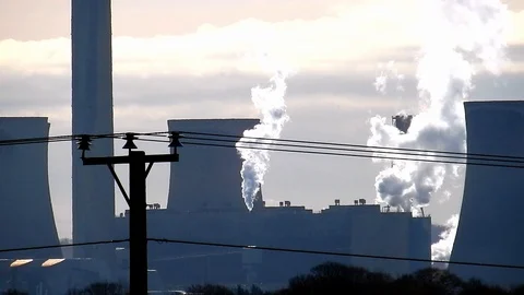 Close up view of silhouette chimney stack &amp; industrial plant processing. Video stock 102751976