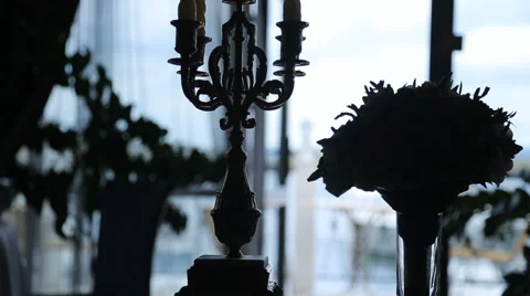 Close up view of silhouettes of decorated aristocratic room Stock Footage