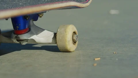 Close up view of skateboard wheels Stock Footage 100054571