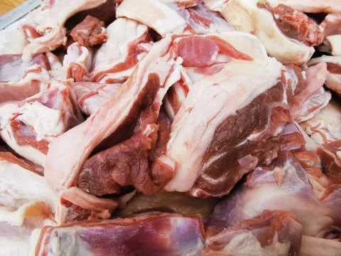 Close-up view of sliced pieces of raw lamb. Meat before cooking Stock Photos