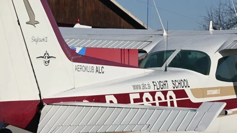 Close up view of small school airplane Cessna Skyhawk 2 Stock Footage 151139343
