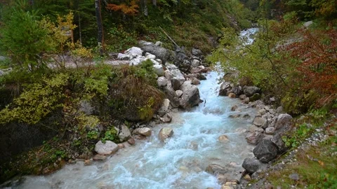 Close up view of small stream flowing in clean pristine nature Stock Footage 141316067