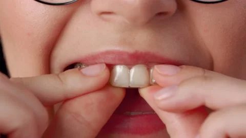 Close-Up View On Smile, Putting On Transparent Plastic Retainers And Smile Stock Footage 212001959