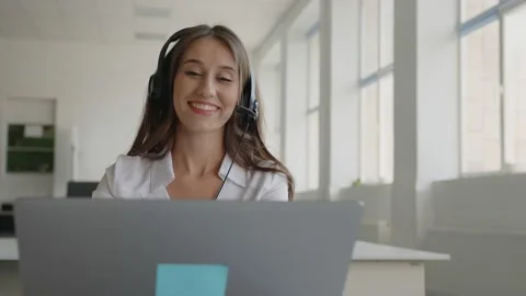Close up view of smiled young lady in office Stock Footage 157969212