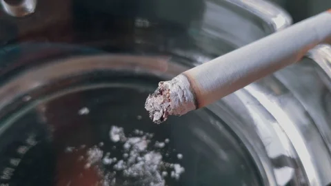 Close up view of Smoldering Cigarette in Ashtray Stock Footage 117844523