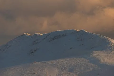 Close up view of snow covered mountain peak Polonina Wetlinska in Bieszczad.. Stock Photos