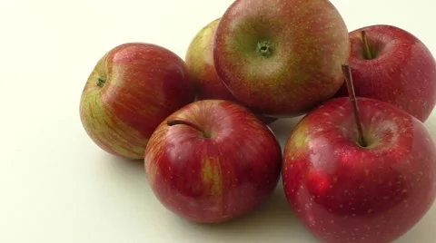 Close up view of some red apples isolated on a white background Video stock 49481744