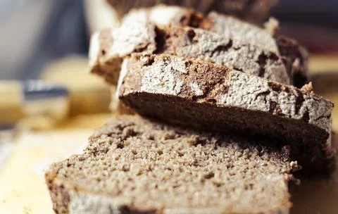 Close-up view of some slices of fresh rye bread Stock Photos