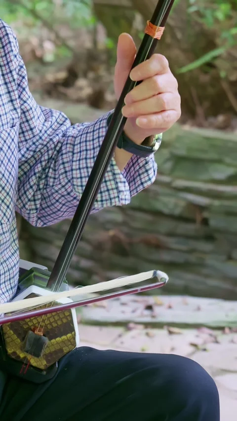 Close-up view of someone playing  a traditional Chinese musical instrument. 스톡 동영상 333081049