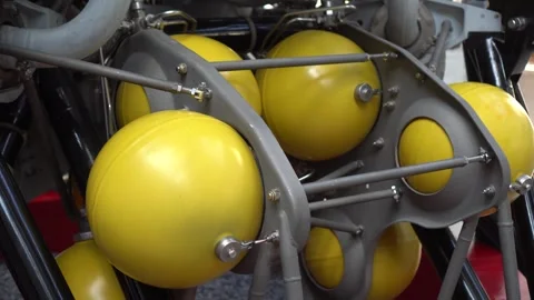 Close-up view of a Soviet rocket body showcased at an aerospace exhibition. Vidéo 342074848
