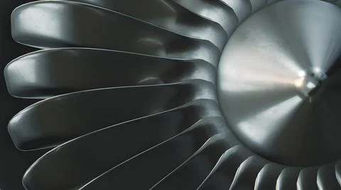 Close-up view of spinning jet engine front fan Ilustración de archivo