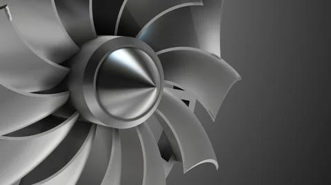Close-up view of spinning jet engine front fan Illustration