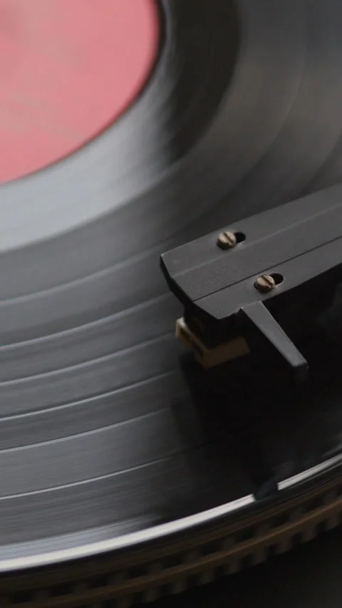 Close View Of Spinning Vinyl With Record Player Needle. Vertical. Stock Footage 303482506
