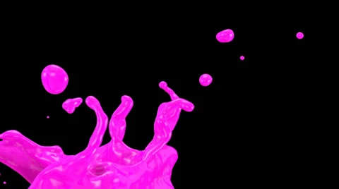 Close-up view of splashing pink paint in slow motion, alpha included (FULL HD) Stockbeeldmateriaal 37480265